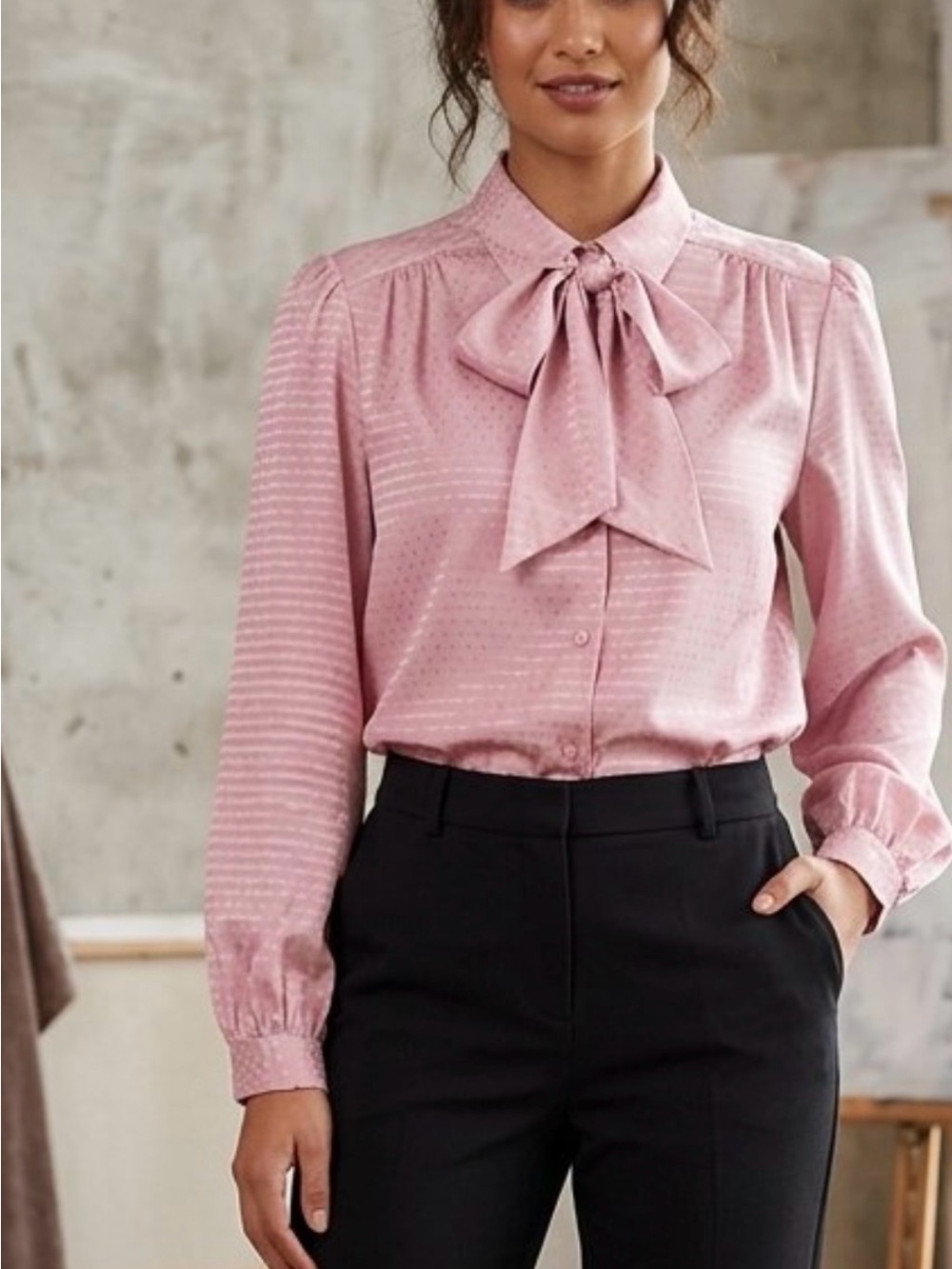Vintage 1970s/80s Mauve Bow Secretary Blouse Silky Pin-Dot *size note* Romantic - Picture 15 of 15